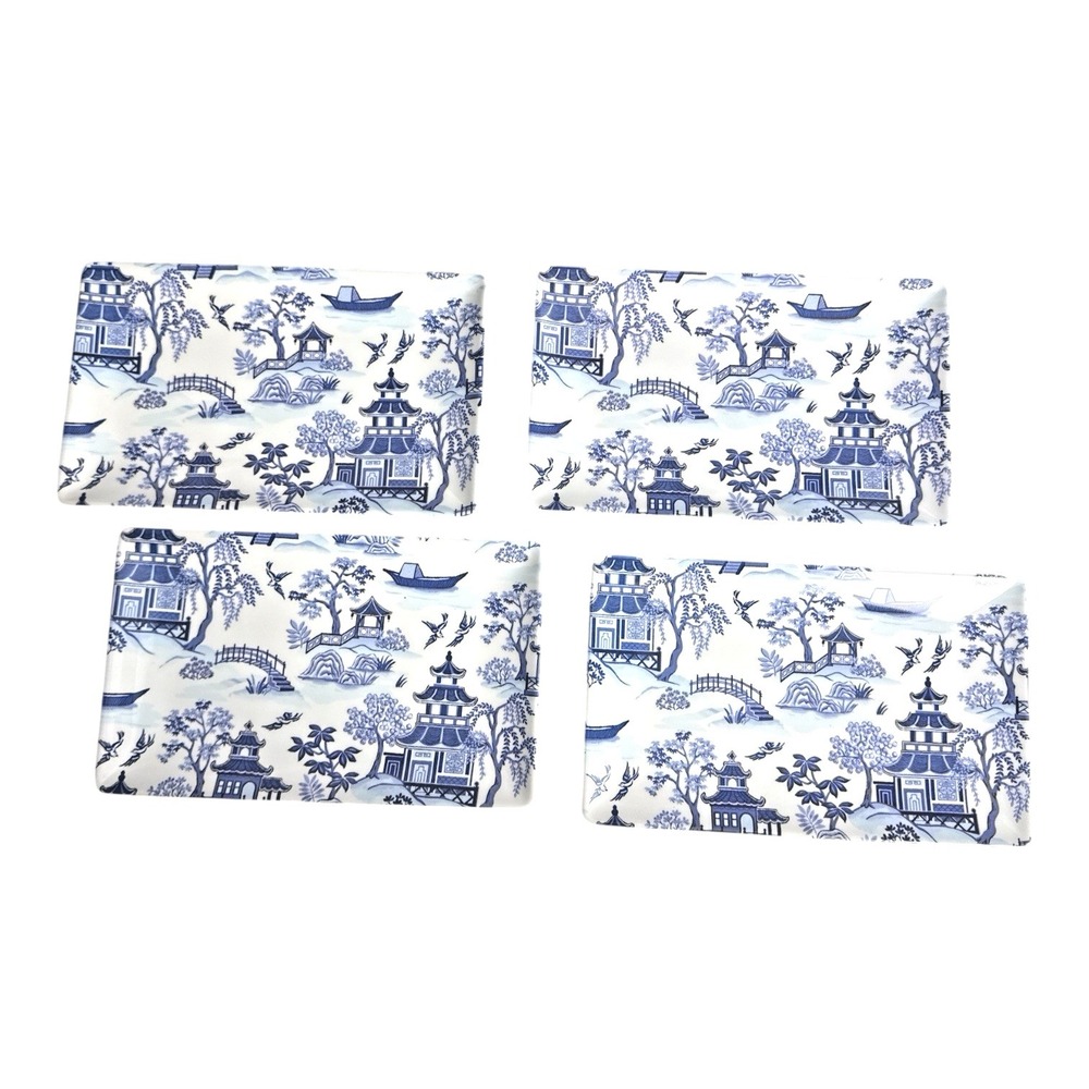 Shabby Chic Melamine Appetizer Plates Set of 4 – Blue & White Chinoiserie Tray - Picture 4 of 7
